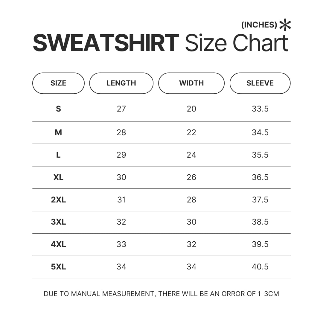 Sweatshirt Size Chart - Bad Omens UK Store