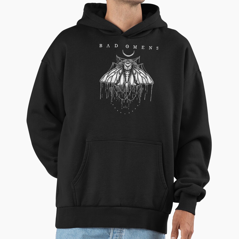 Occult Moth With Crescent Moon Line Work Hoodie